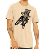 Cat Riding a Bicycle men's Tshirt- Kitten Wheelie Tee shirt- Eco Friendly Fashion- Guy's Graphic Apparel