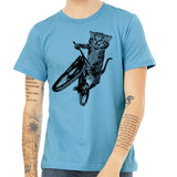 Cat Riding a Bicycle men's Tshirt- Kitten Wheelie Tee shirt- Eco Friendly Fashion- Guy's Graphic Apparel