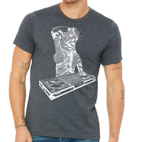 Cat DJ Tshirt, Men's Kitten Disc Jockey Design, Dance Party Animal- Cat Lover Gift Tee