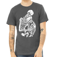 Hugging Skeletons T Shirt- Men's Gothic Skeleton Couple Tee- Valentines Lovers Design