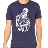 Hugging Skeletons T Shirt- Men's Gothic Skeleton Couple Tee- Valentines Lovers Design