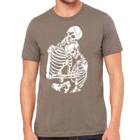 Hugging Skeletons T Shirt- Men's Gothic Skeleton Couple Tee- Valentines Lovers Design