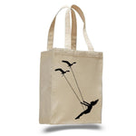 Flying bird swing- cotton canvas natural tote bag